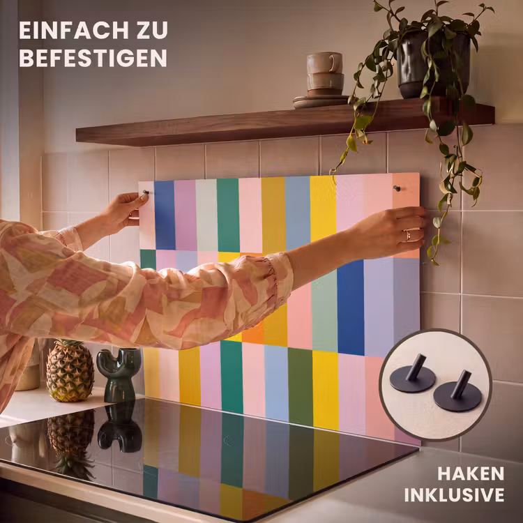 2-in-1 Herdabdeckplatte & Spritzschutz - Streifen - Blau - Muster - Abstrakt - Stroken - Blauw - Patroon - Abstract Inductie beschemer met haakjes klein