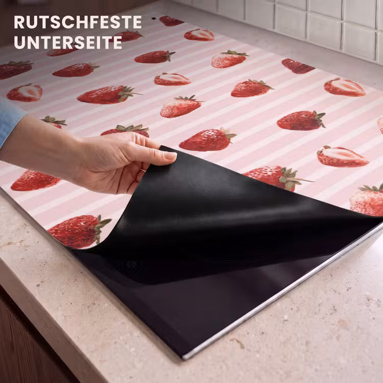 2-in-1 Herdabdeckplatte & Spritzschutz - Streifen - Erdbeere - Rosa - Strepen - Aardbei - Roze Inductie beschemer met haakjes klein 777