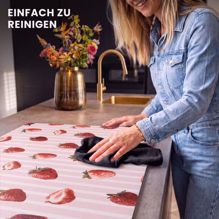 2-in-1 Herdabdeckplatte & Spritzschutz - Streifen - Erdbeere - Rosa - Strepen - Aardbei - Roze Inductie beschemer met haakjes klein 777
