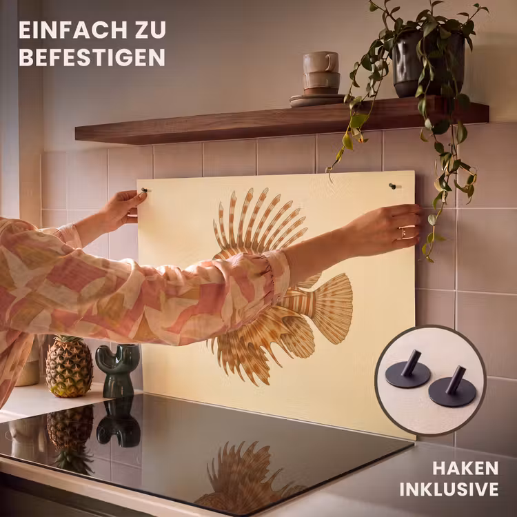 2-in-1 Herdabdeckplatte & Spritzschutz - Streifen - Fisch - Rund - Stacheln - Strepen - Vis - Rond - Stekels Inductie beschemer met haakjes klein