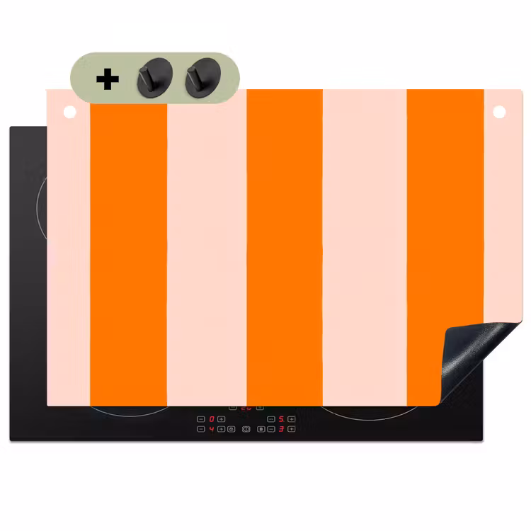Strepen - Modern - Oranje Inductie beschemer met haakjes klein 777 -3d