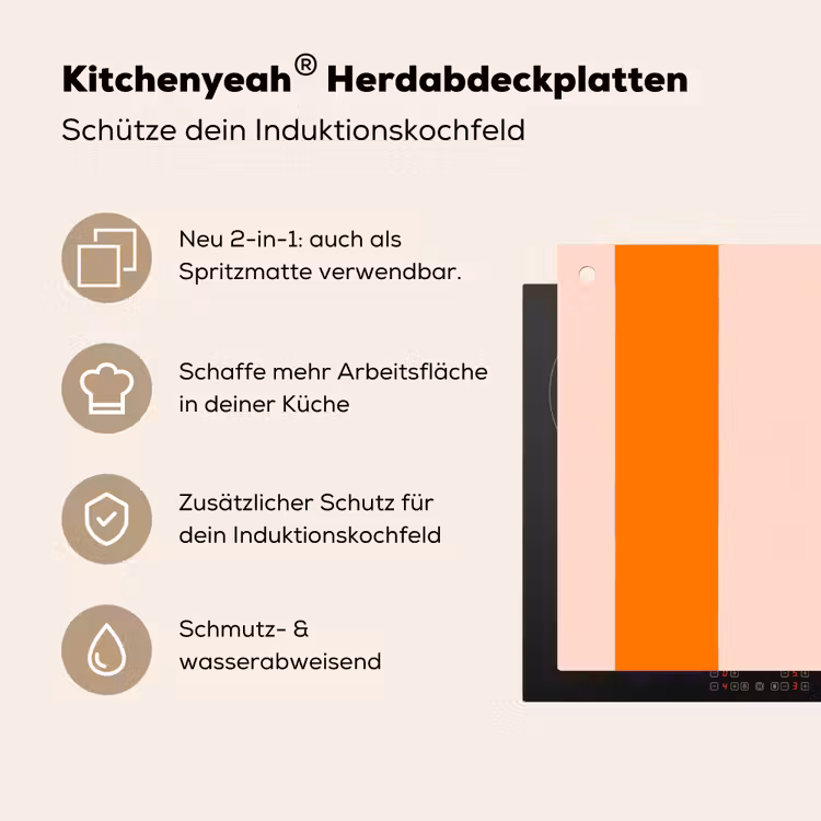 Strepen - Modern - Oranje Inductie beschemer met haakjes klein 777 -ky-usp-de