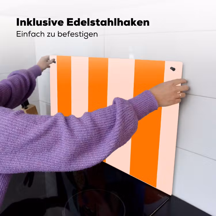 Strepen - Modern - Oranje Inductie beschemer met haakjes klein 777 -ky-ophangen-de