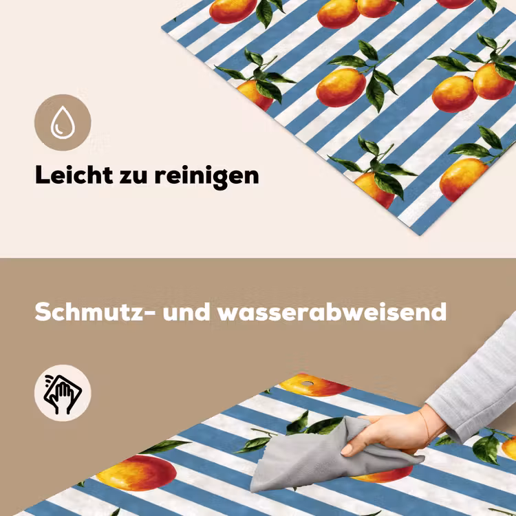 2-in-1 Herdabdeckplatte & Spritzschutz - Streifen - Zitrone - Blau - Strepen - Citroen - Blauw Inductie beschemer met haakjes klein 777
