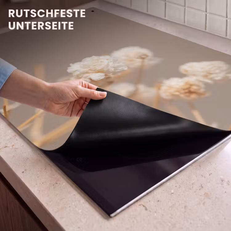 2-in-1 Herdabdeckplatte & Spritzschutz - Subtile Schönheit in Blüte - Subtiele Schoonheid in Bloei Inductie beschemer met haakjes klein