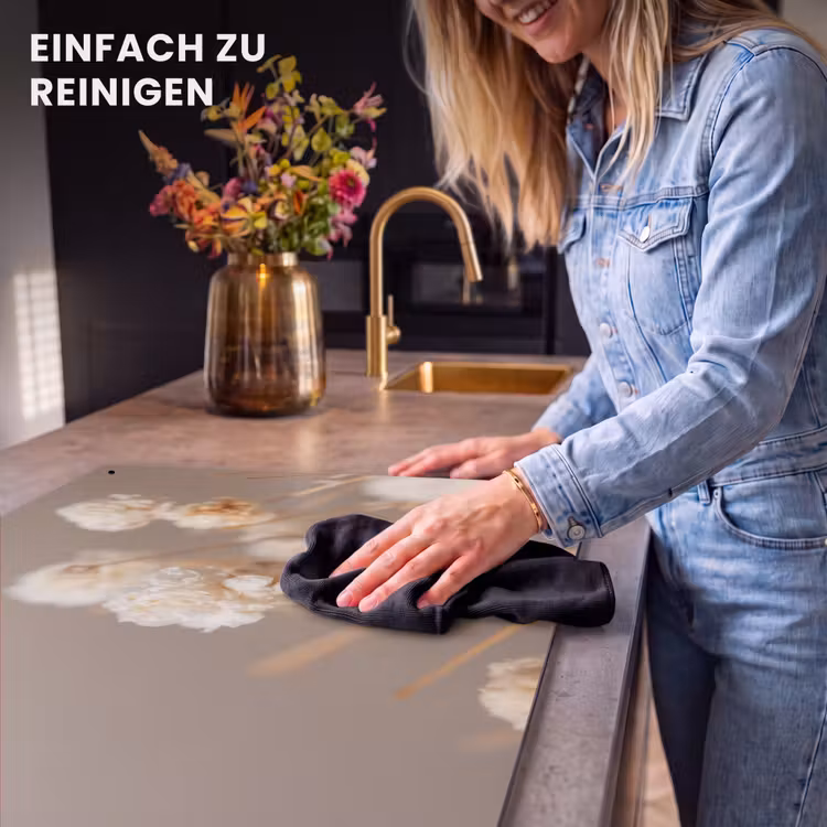 2-in-1 Herdabdeckplatte & Spritzschutz - Subtile Schönheit in Blüte - Subtiele Schoonheid in Bloei Inductie beschemer met haakjes klein