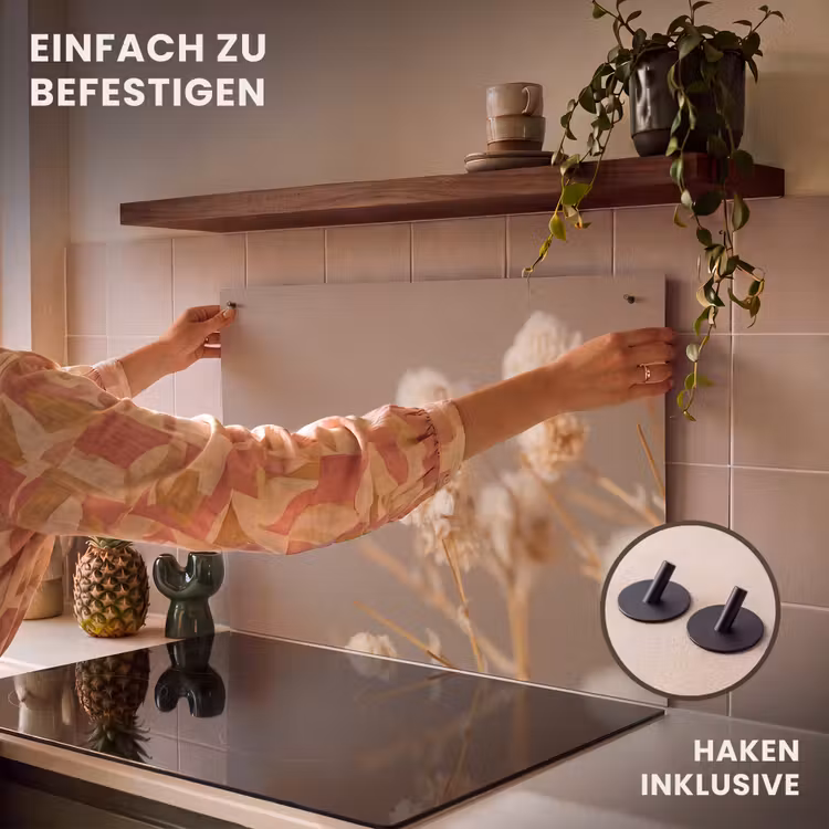 2-in-1 Herdabdeckplatte & Spritzschutz - Subtile Schönheit in Blüte - Subtiele Schoonheid in Bloei Inductie beschemer met haakjes klein