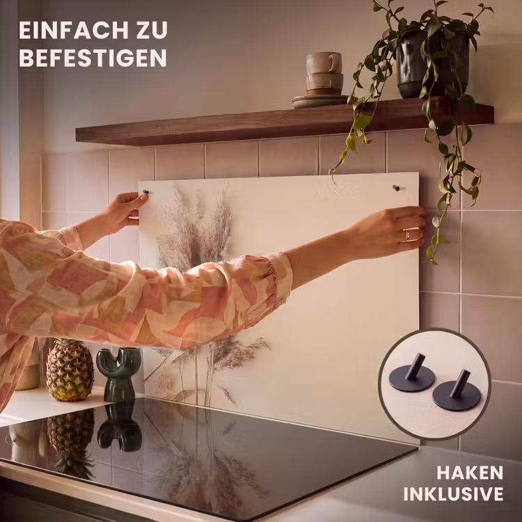 2-in-1 Herdabdeckplatte & Spritzschutz - Subtiler Schilftanz - Subtiel Rietdans Inductie beschemer met haakjes klein