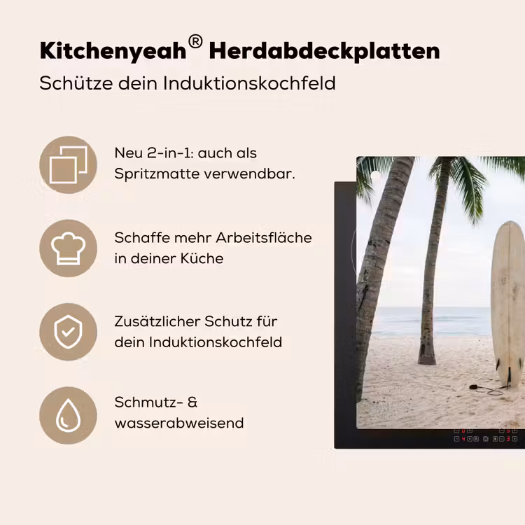 Surfboard - Palmbomen - Kleurrijk Inductie beschemer met haakjes klein -ky-usp-de