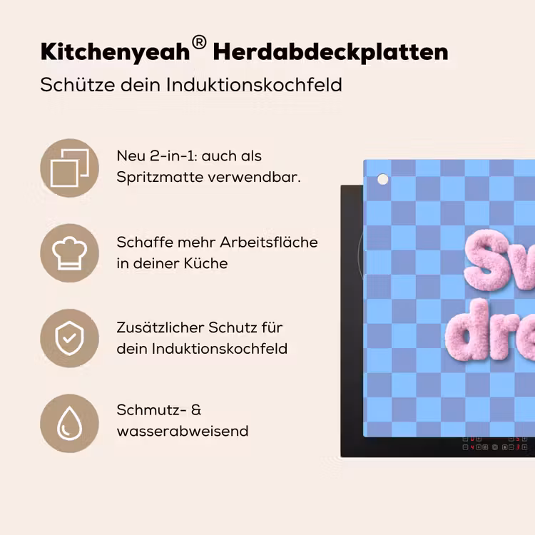 Sweet dreams - Vierkanten - Roze - Blauw Inductie beschemer met haakjes klein -ky-usp-de
