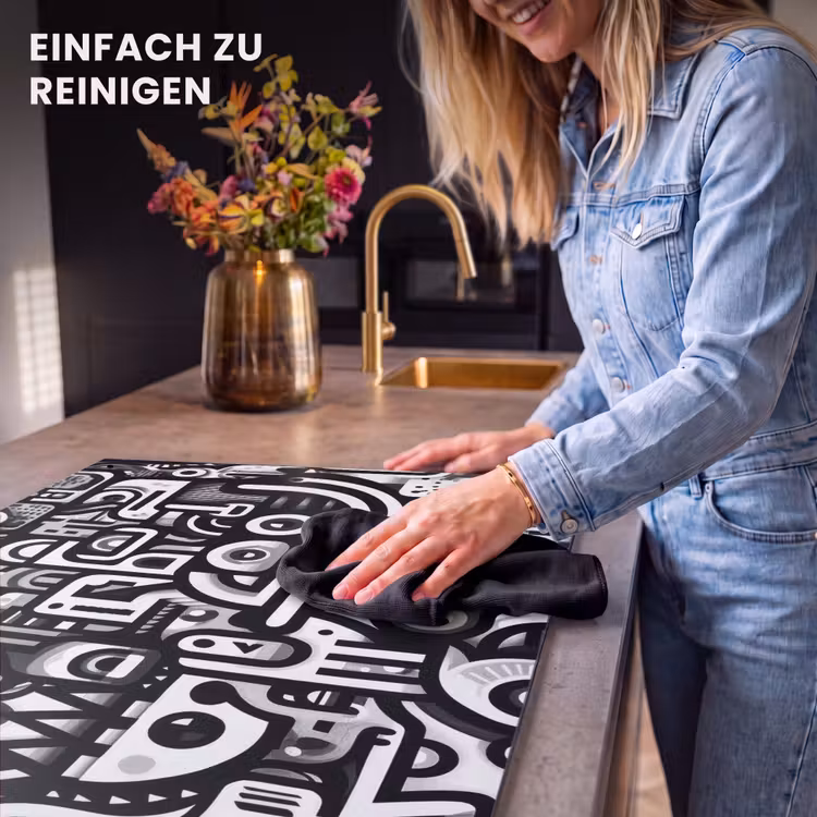 2-in-1 Herdabdeckplatte & Spritzschutz - Symbole - Abstrakt - Grafik - Schwarz - Symbolen - Abstract - Grafisch - Zwart Inductie beschemer met haakjes klein