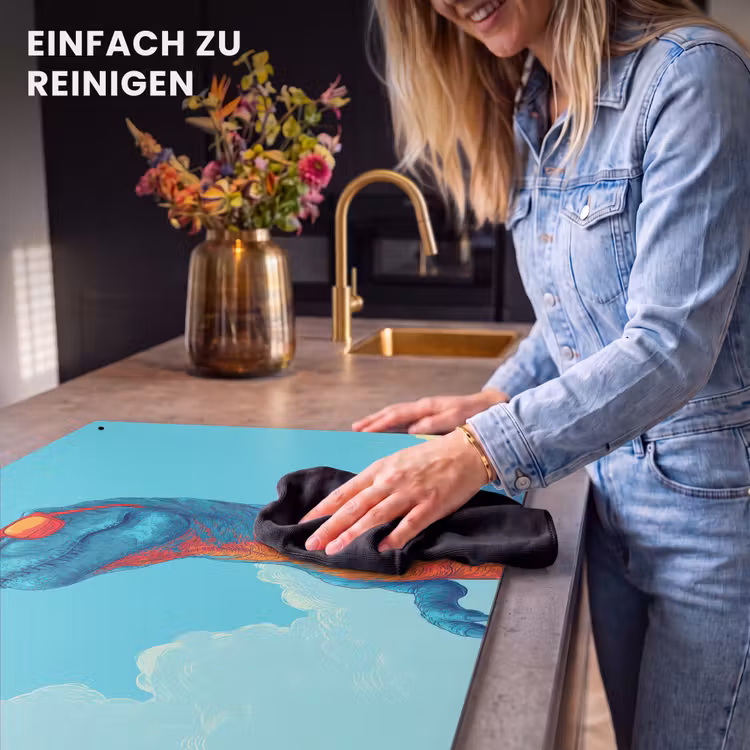 2-in-1 Herdabdeckplatte & Spritzschutz - T-Rex - Blau - Wolken - Sonnenbrille - T-Rex - Blauw - Wolken - Zonnebril Inductie beschemer met haakjes klein