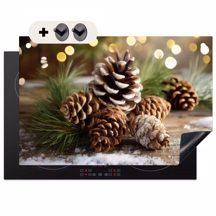 2-in-1 Herdabdeckplatte & Spritzschutz - Tannenzapfen - Weihnachtsstimmung - Braun - Grün - Dennenappels - Kerstsfeer - Bruin - Groen Inductie beschemer met haakjes klein