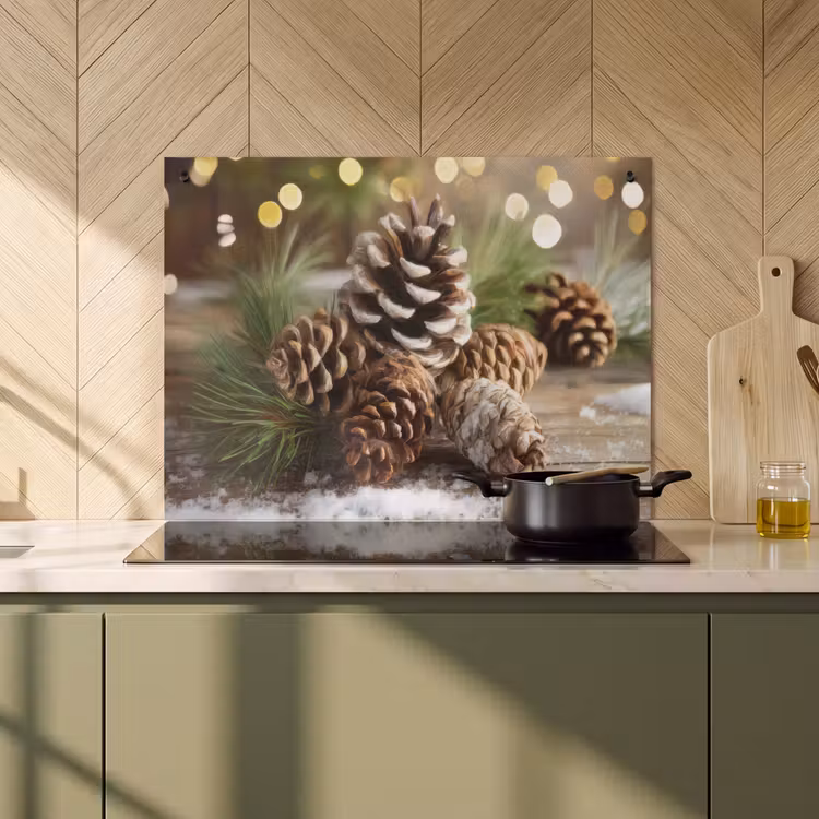 2-in-1 Herdabdeckplatte & Spritzschutz - Tannenzapfen - Weihnachtsstimmung - Braun - Grün - Dennenappels - Kerstsfeer - Bruin - Groen Inductie beschemer met haakjes klein