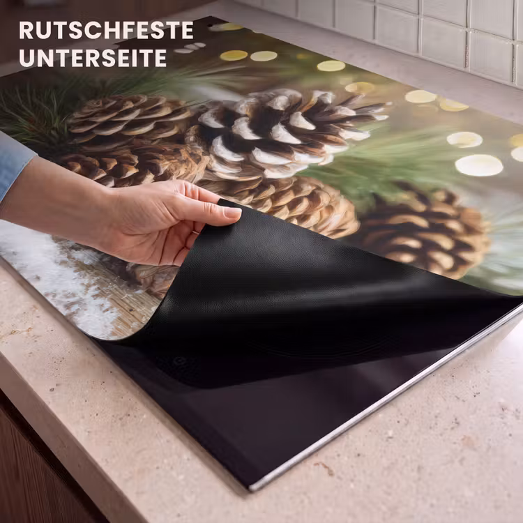 2-in-1 Herdabdeckplatte & Spritzschutz - Tannenzapfen - Weihnachtsstimmung - Braun - Grün - Dennenappels - Kerstsfeer - Bruin - Groen Inductie beschemer met haakjes klein