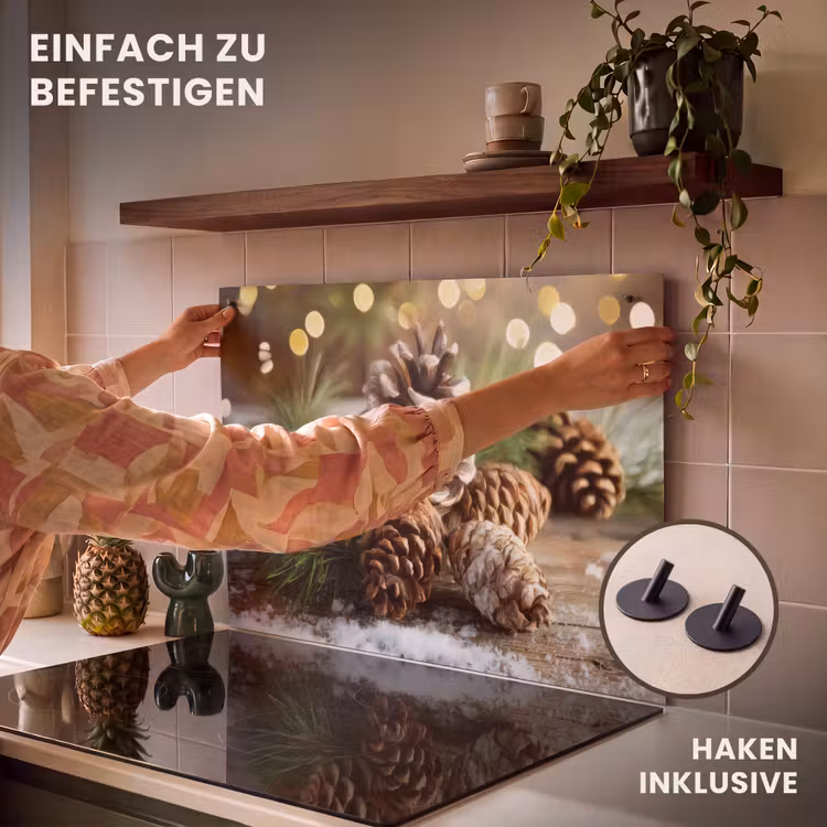 2-in-1 Herdabdeckplatte & Spritzschutz - Tannenzapfen - Weihnachtsstimmung - Braun - Grün - Dennenappels - Kerstsfeer - Bruin - Groen Inductie beschemer met haakjes klein