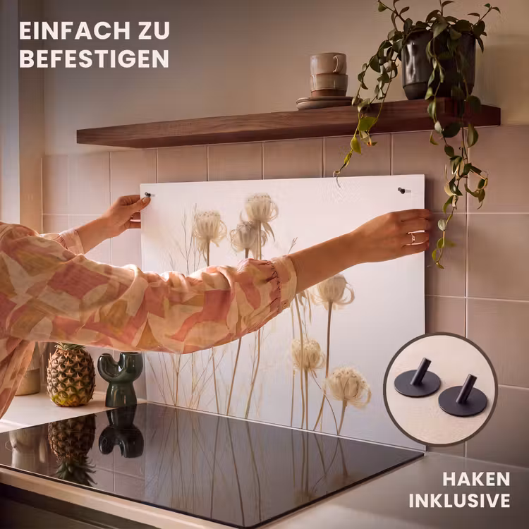 2-in-1 Herdabdeckplatte & Spritzschutz - Tanz der verblassten Blumen - Verbleekte Bloemendans Inductie beschemer met haakjes klein