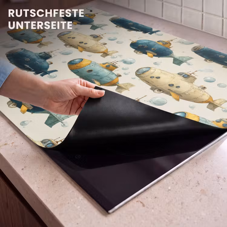 2-in-1 Herdabdeckplatte & Spritzschutz - Tauchboot - Fantasie - Farbenfroh - Duikboot - Fantasie - Kleurrijk Inductie beschemer met haakjes klein 777