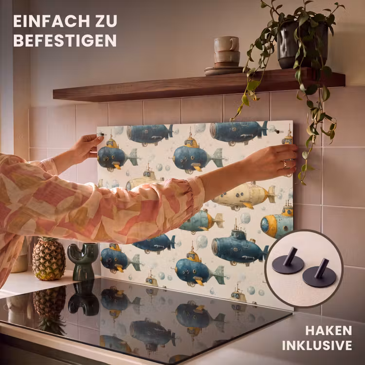 2-in-1 Herdabdeckplatte & Spritzschutz - Tauchboot - Fantasie - Farbenfroh - Duikboot - Fantasie - Kleurrijk Inductie beschemer met haakjes klein 777