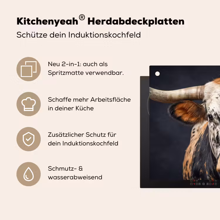 Stier - Kleurrijk - Hoorns Inductie beschemer met haakjes klein -ky-usp-de
