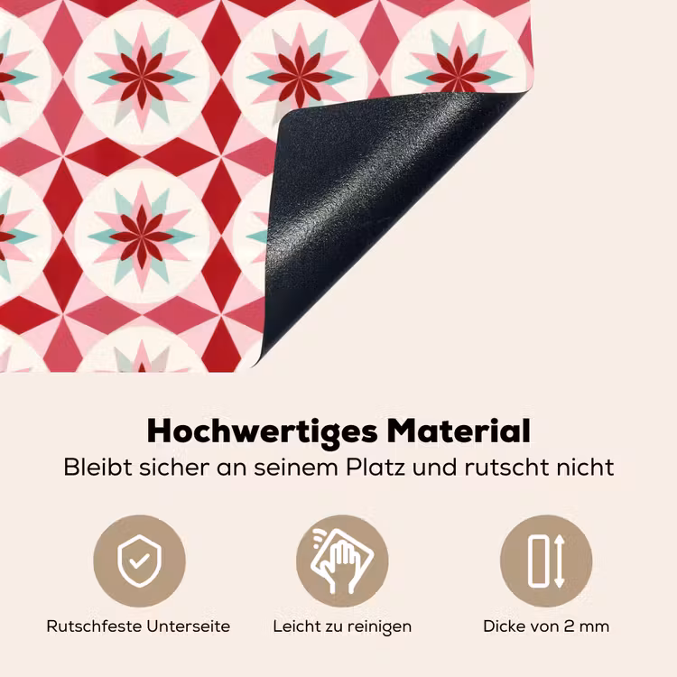 Tegelpatroon - Sterren - Retro - Roze - Mintgroen Inductie beschemer met haakjes klein 777 -ky-onderkant-de