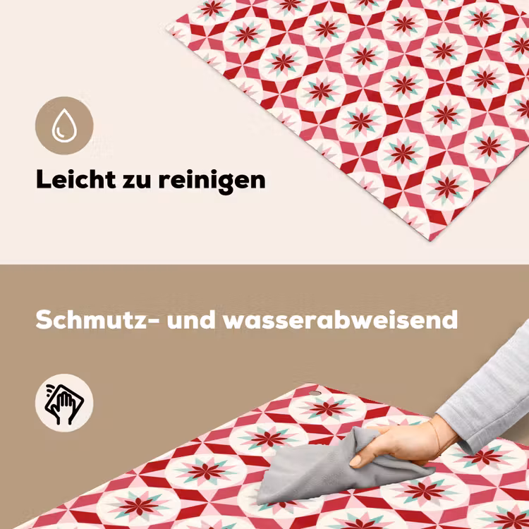 Tegelpatroon - Sterren - Retro - Roze - Mintgroen Inductie beschemer met haakjes klein 777 -ky-schoon-de
