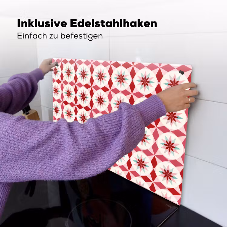 Tegelpatroon - Sterren - Retro - Roze - Mintgroen Inductie beschemer met haakjes klein 777 -ky-ophangen-de