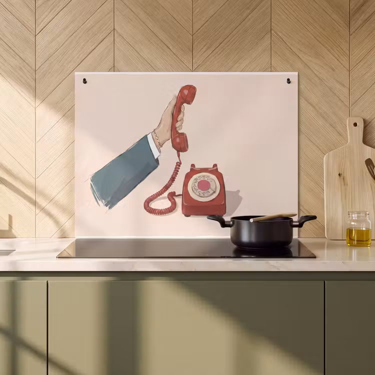 Telefoon - Hand - Vintage - Communicatie - Rood Inductie beschemer met haakjes klein -sfeer2