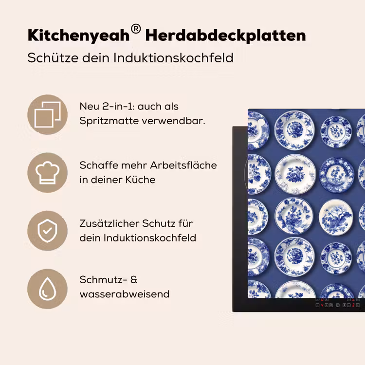 Borden - Floraal - Blauw Inductie beschemer met haakjes klein 777 -ky-usp-de