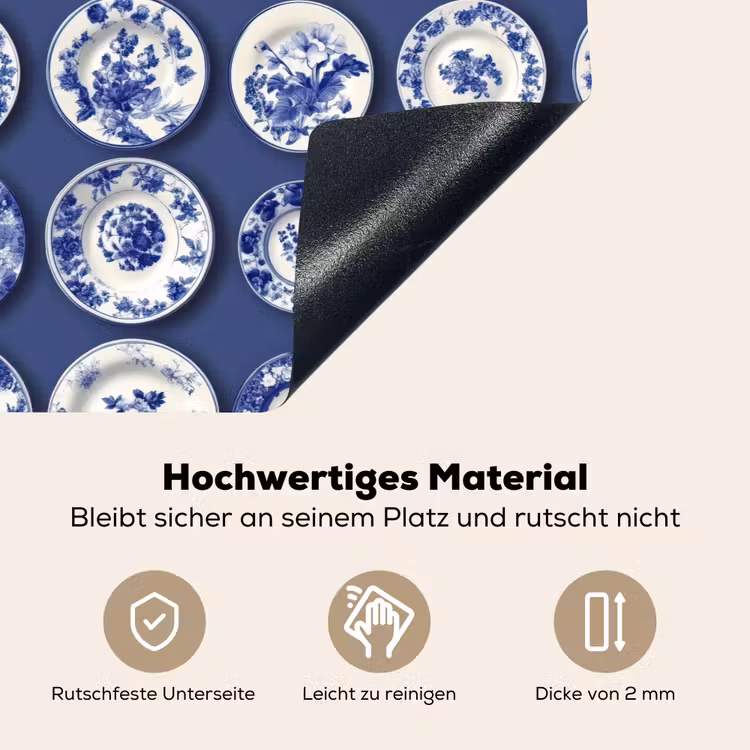 Borden - Floraal - Blauw Inductie beschemer met haakjes klein 777 -ky-onderkant-de