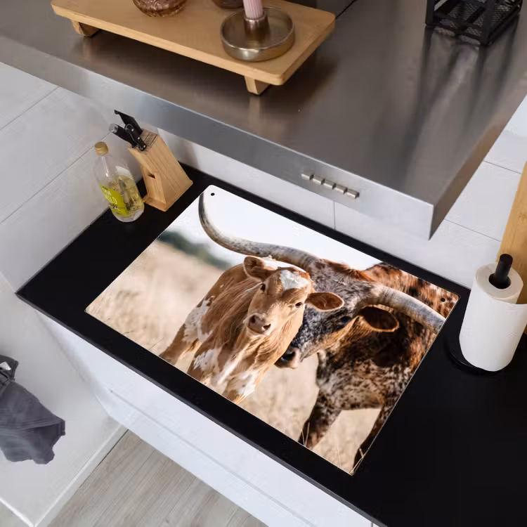 Texas Longhorn - Kalf - Weide - Dieren Inductie beschemer met haakjes klein -sfeer1