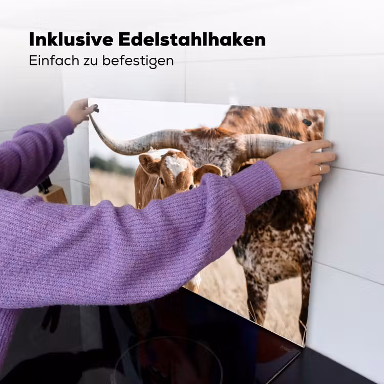 Texas Longhorn - Kalf - Weide - Dieren Inductie beschemer met haakjes klein -ky-ophangen-de