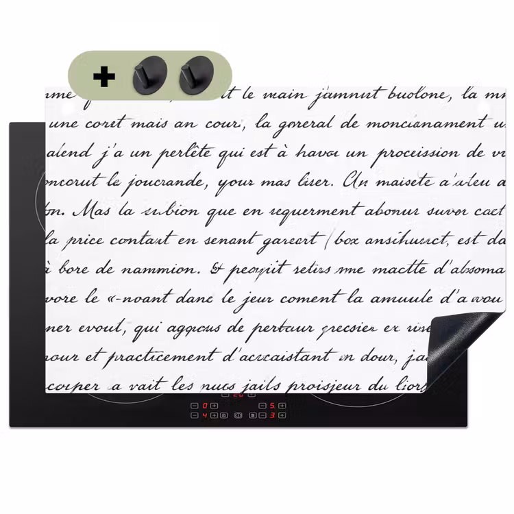 Tekst - Handschrift - Klassiek - ZwartWit Inductie beschemer met haakjes klein -3d