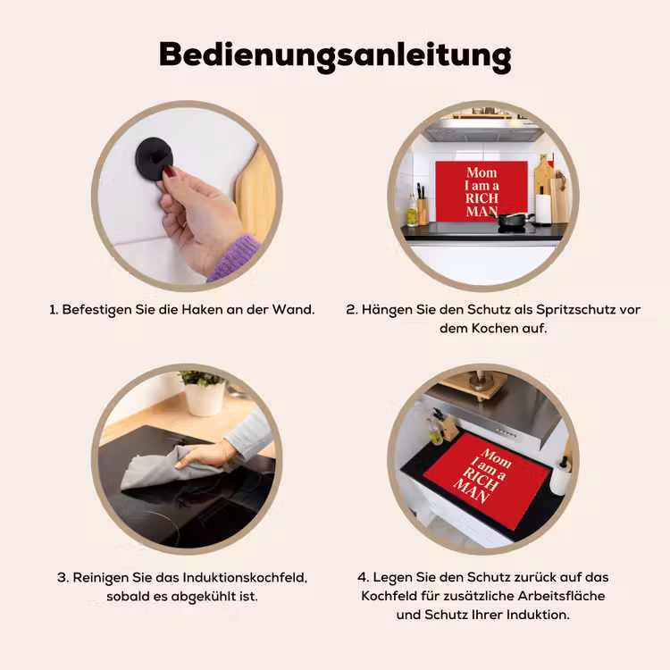 Tekst - Rijkdom - Motivatie - Rood - Modern Inductie beschemer met haakjes klein -ky-gebruik-de