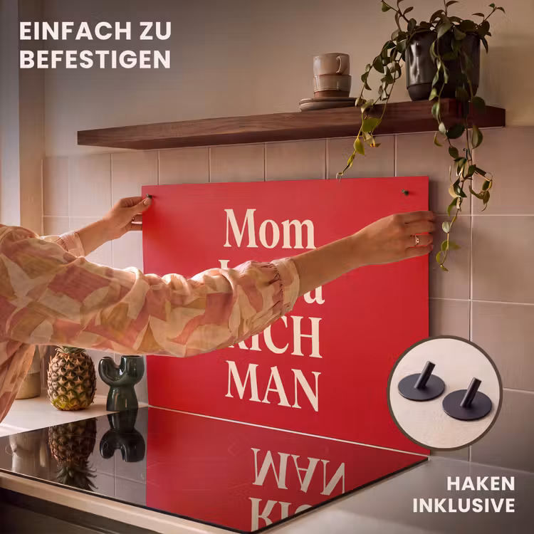 Tekst - Rijkdom - Motivatie - Rood - Modern Inductie beschemer met haakjes klein -ky-ophangen-de