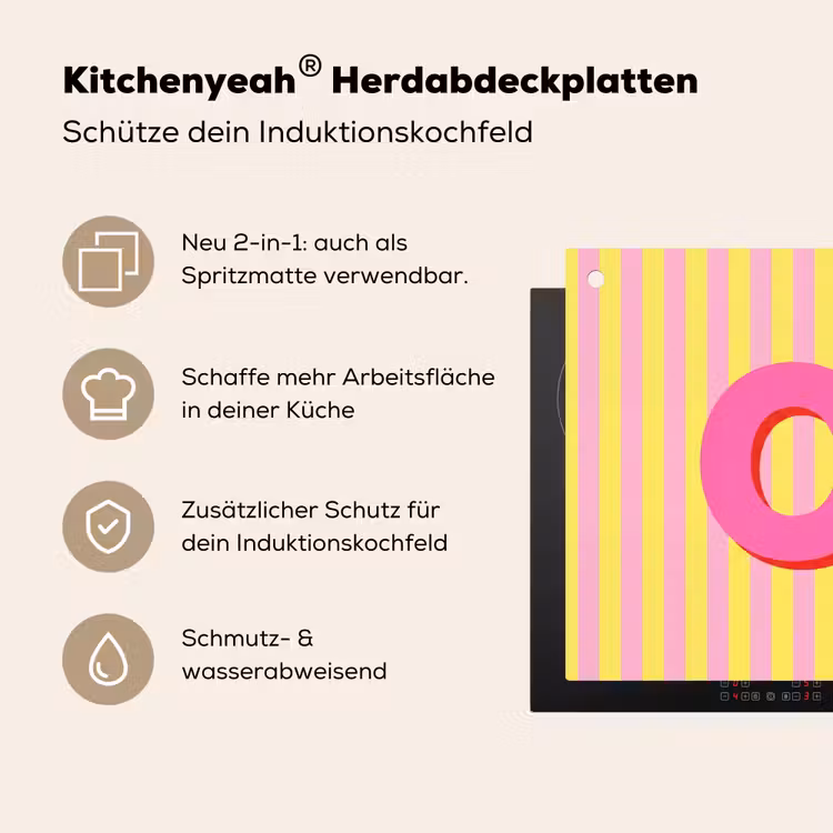 Tekst - Strepen - Roze Inductie beschemer met haakjes klein -ky-usp-de