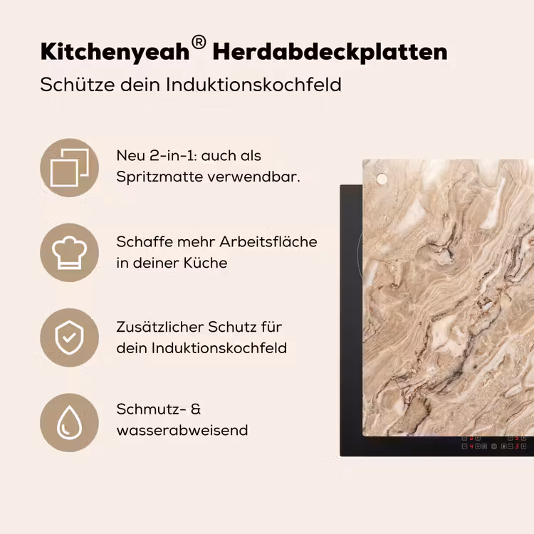 Textuur - Aders - Abstract - Modern - Beige Inductie beschemer met haakjes klein -ky-usp-de