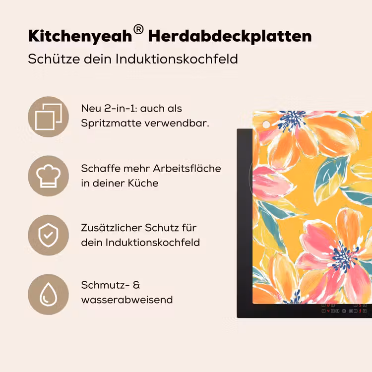 Textuur - Bloemen - Kleurrijk Inductie beschemer met haakjes klein 777 -ky-usp-de