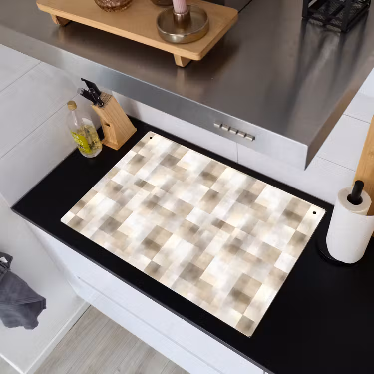 Textuur - Linnen - Beige Inductie beschemer met haakjes klein 777 -sfeer1