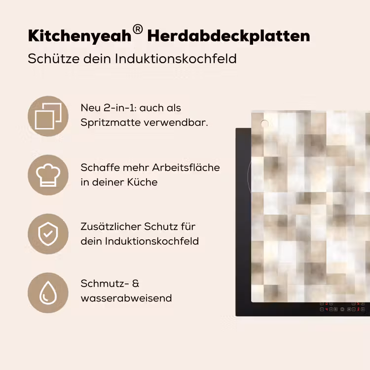 Textuur - Linnen - Beige Inductie beschemer met haakjes klein 777 -ky-usp-de