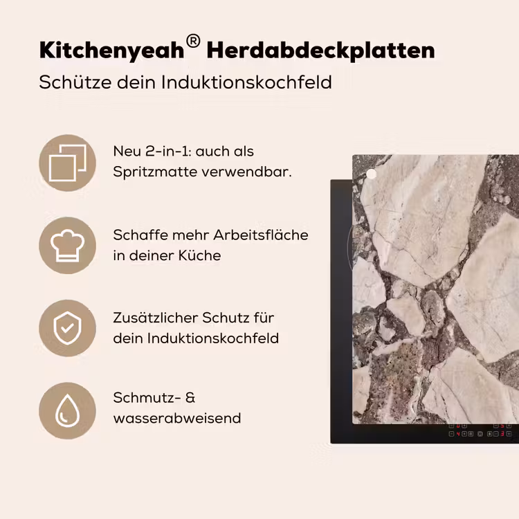 Textuur - Marmer - Abstract - Beige - Bruin Inductie beschemer met haakjes klein -ky-usp-de