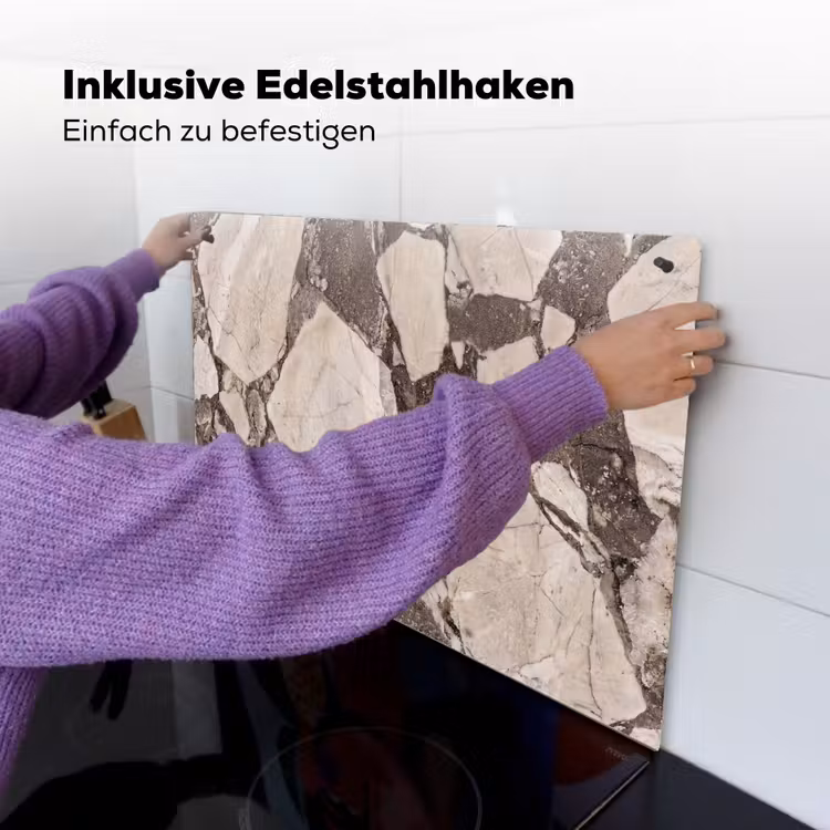 Textuur - Marmer - Abstract - Beige - Bruin Inductie beschemer met haakjes klein -ky-ophangen-de