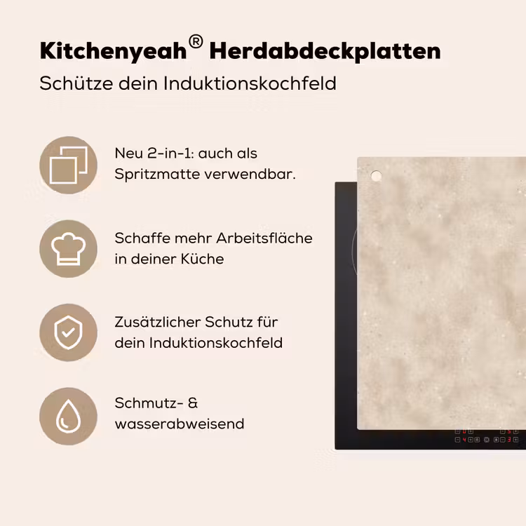 Structuur - Spikkels - Beige Inductie beschemer met haakjes klein 777 -ky-usp-de