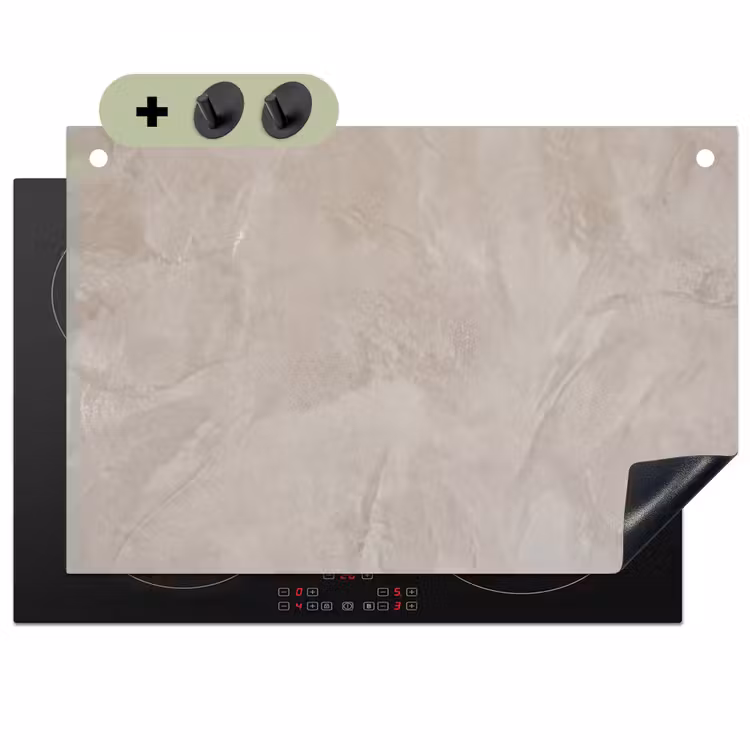 Textuur - Wand - Modern - Beige - Abstract Inductie beschemer met haakjes klein -3d