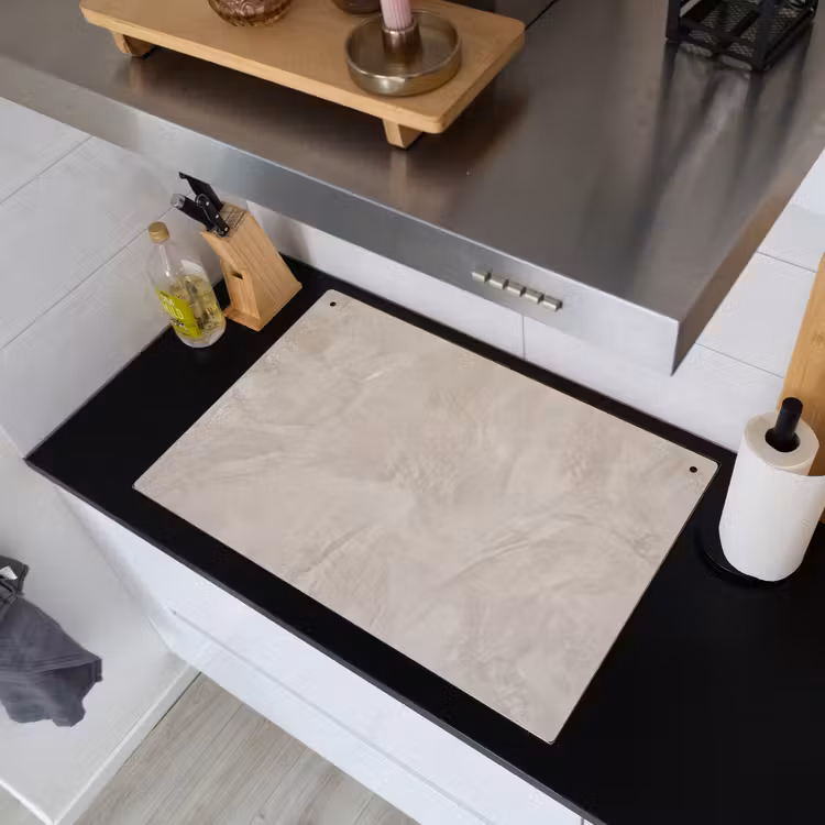 Textuur - Wand - Modern - Beige - Abstract Inductie beschemer met haakjes klein -sfeer1