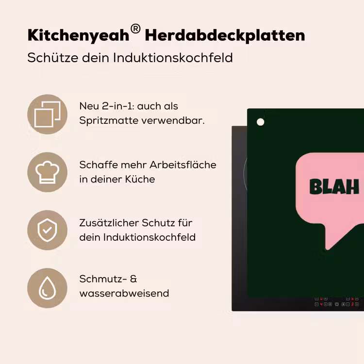 Tekstwolk - BLAH BLAH BLAH - Roze Inductie beschemer met haakjes klein -ky-usp-de