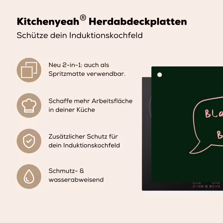 Tekstwolkje - Donkergroen - BLAH BLAH BLAH Inductie beschemer met haakjes klein -ky-usp-de