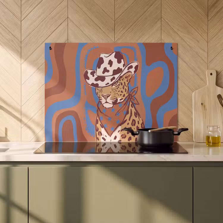 Dieren - Cowboyhoed - Modern - Illustratie - Bruin Inductie beschemer met haakjes klein -sfeer2