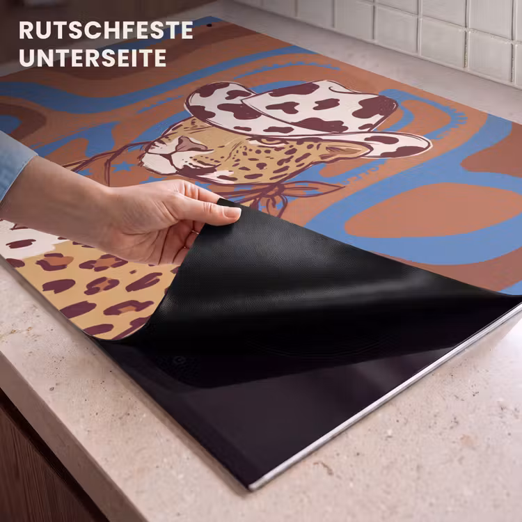 Dieren - Cowboyhoed - Modern - Illustratie - Bruin Inductie beschemer met haakjes klein -ky-onderkant-de
