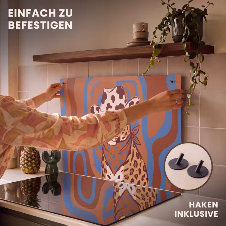 Dieren - Cowboyhoed - Modern - Illustratie - Bruin Inductie beschemer met haakjes klein -ky-ophangen-de